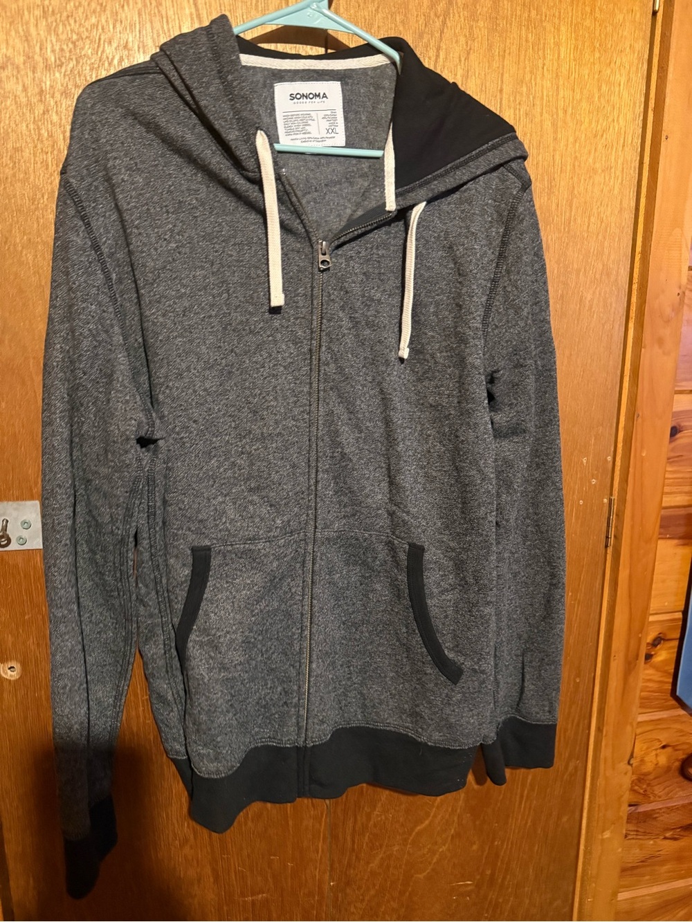 Sonoma Heather Gray Full-Zip Hooded Jacket with Black Trim